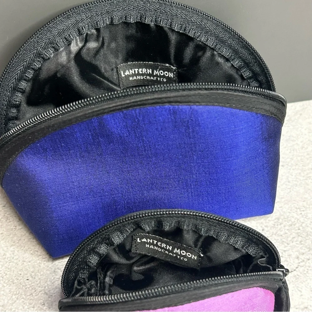 Lantern Moon Handcrafted Blue and Pink Cosmetic Bag Pouch Set